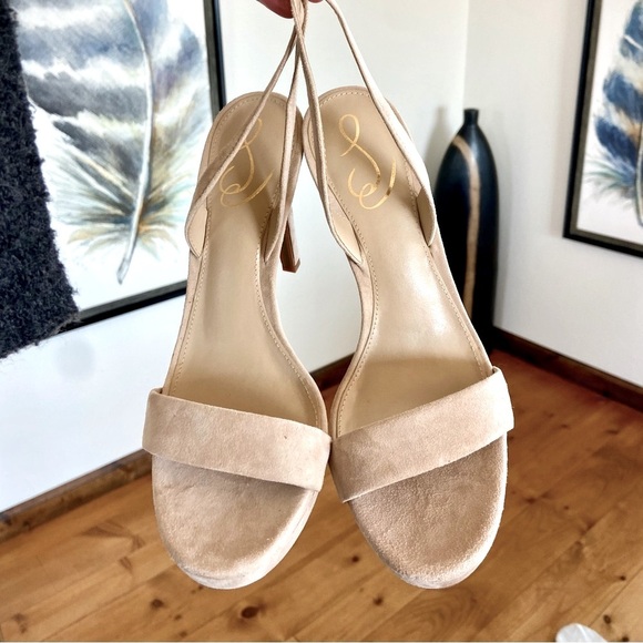 Sam Edelman Cream Suede Stiletto Heels with Ankle Strap - Picture 13 of 14